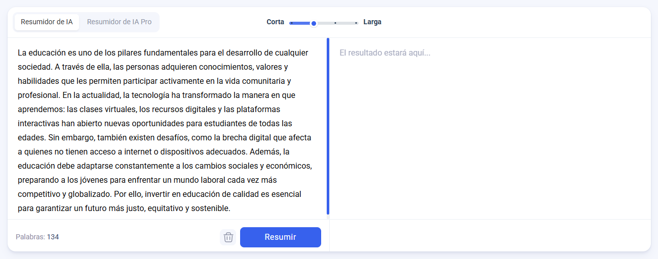 Resumidor de textos Input