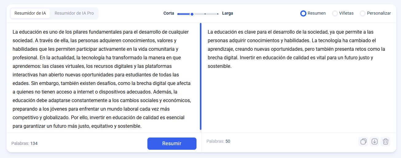 Resumidor de textos Result